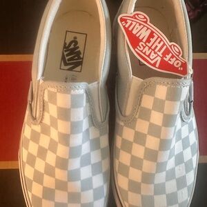 Vans Classic Checkered Slip-On Sneakers - Light Gray and White